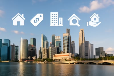 Singapore skyline with real estate icons